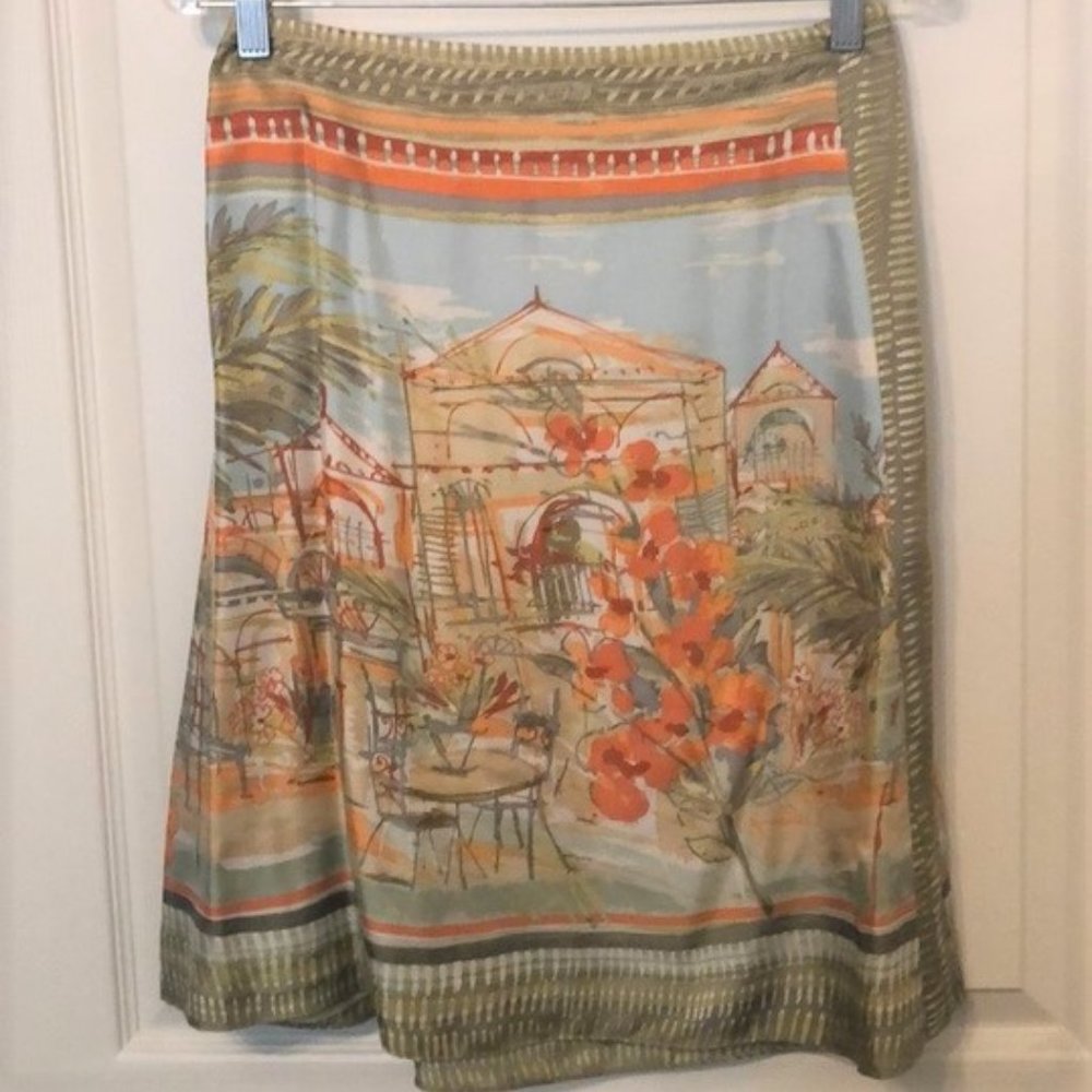 Sigrid Olsen Silk Travel Print Skirt. Size 10.
